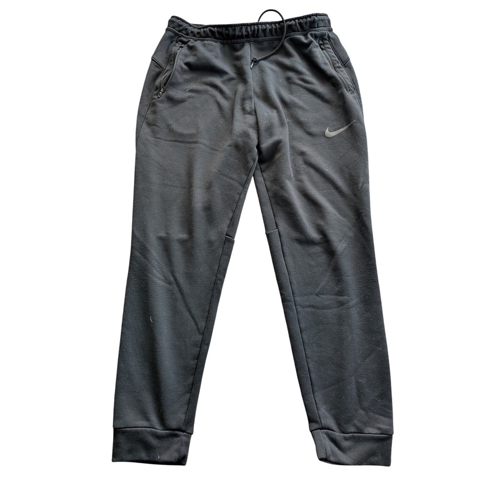 NIKE Therma-FIT Mens Tapered Joggers MEDIUM Black Fleece Sweatpants Zip Pockets